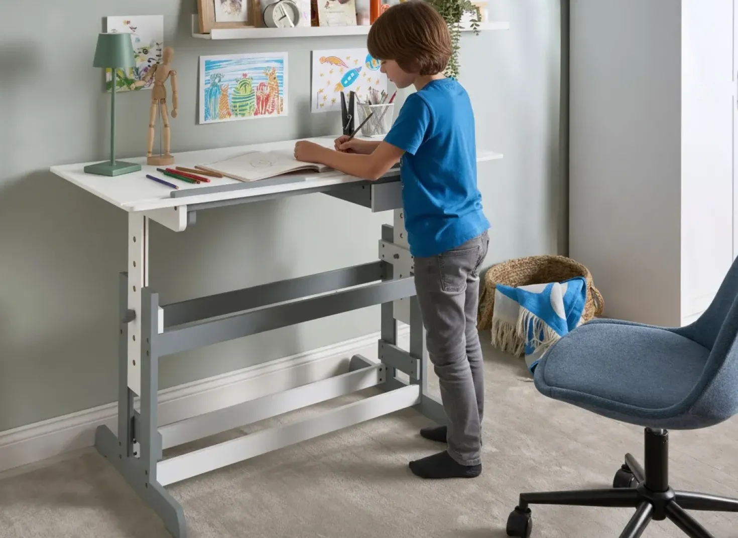 Scrivania manuale regolabile in altezza NANNUP Bianco 110 cm 53 cm