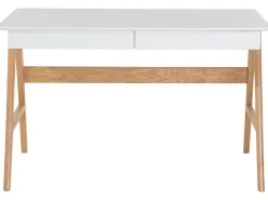 New Beliani Scrivania SHESLAY Bianco 120 cm 70 cm con Cassetti Bianco Marrone