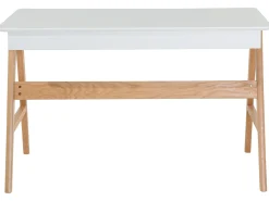 New Beliani Scrivania SHESLAY Bianco 120 cm 70 cm con Cassetti Bianco Marrone