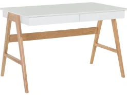New Beliani Scrivania SHESLAY Bianco 120 cm 70 cm con Cassetti Bianco Marrone