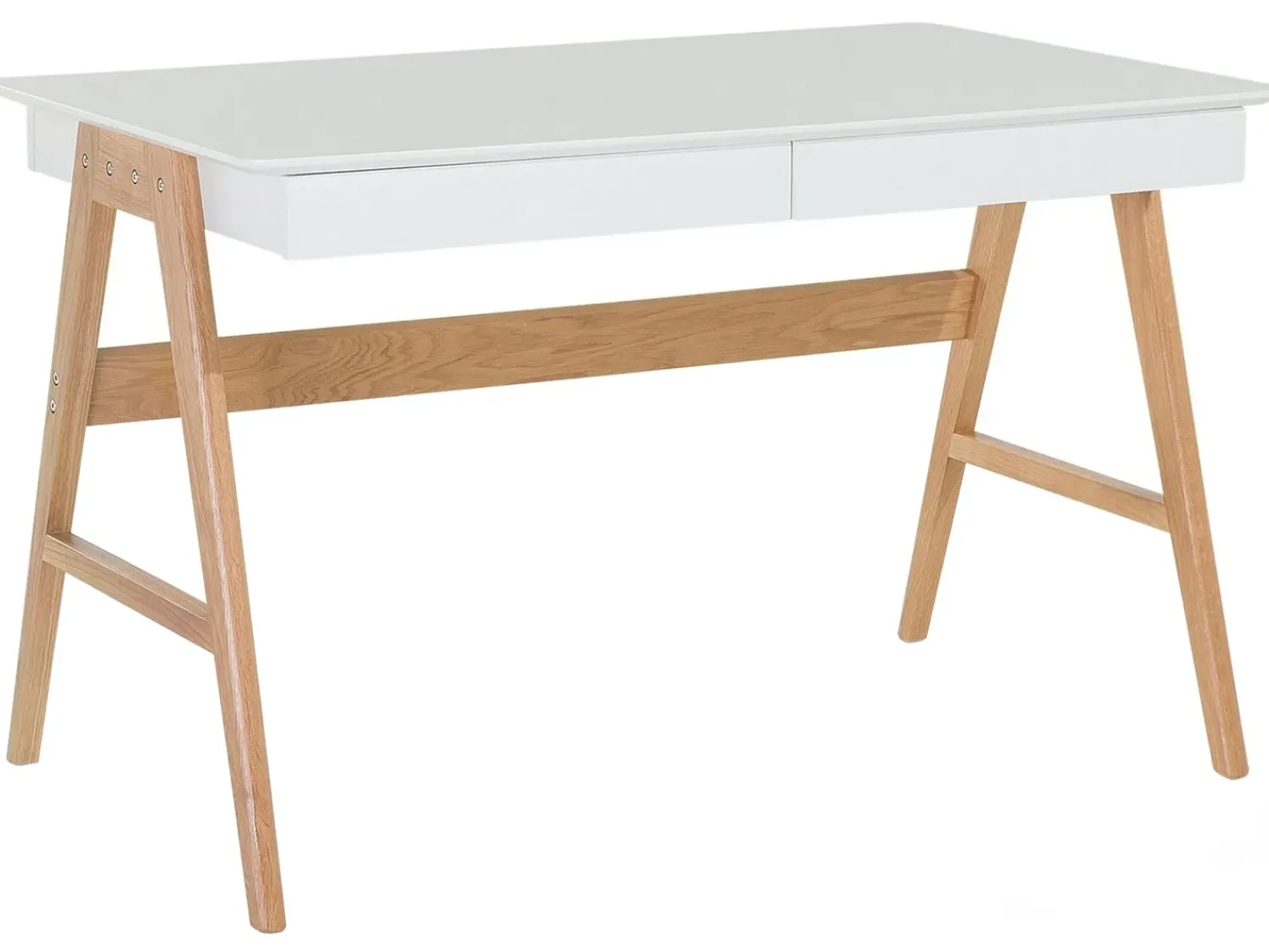 New Beliani Scrivania SHESLAY Bianco 120 cm 70 cm con Cassetti Bianco Marrone