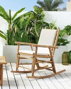 Discount Beliani Sedia a dondolo da giardino FRIGOLE Bambù Marrone Bianco Marrone