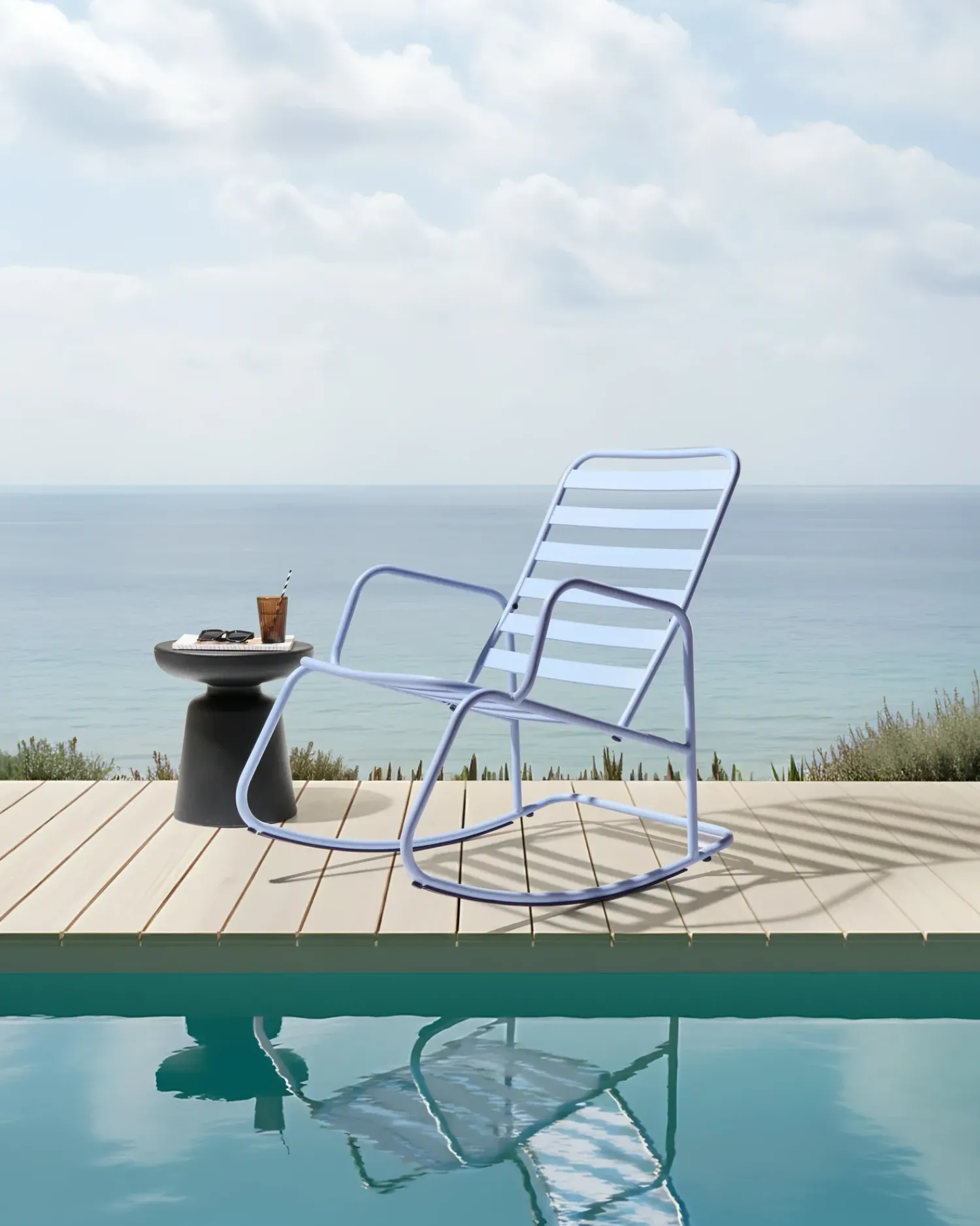 Online Beliani Sedia a dondolo da giardino TURI Metallo Azzurro Blu
