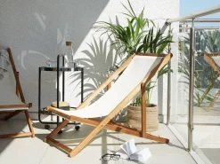 Online Beliani Sedia a sdraio pieghevole ANZIO Legno d'acacia Marrone chiaro Bianco Marrone