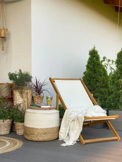 Online Beliani Sedia a sdraio pieghevole ANZIO Legno d'acacia Marrone chiaro Bianco Marrone