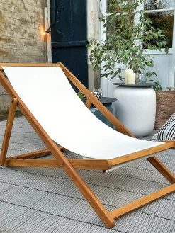 Online Beliani Sedia a sdraio pieghevole ANZIO Legno d'acacia Marrone chiaro Bianco Marrone