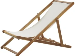 Online Beliani Sedia a sdraio pieghevole ANZIO Legno d'acacia Marrone chiaro Bianco Marrone