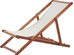 Beliani Sedia a sdraio pieghevole ANZIO con Tessuti di Ricambio Legno d'acacia Marrone scuro Bianco Marrone Multicolore