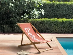 New Beliani Sedia a sdraio pieghevole ANZIO Legno d'acacia Rosso Rosso Marrone