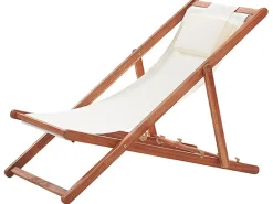 New Beliani Sedia a sdraio pieghevole AVELLINO Legno d'acacia Bianco sporco Bianco Marrone