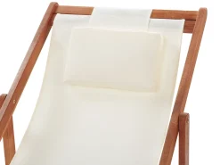 New Beliani Sedia a sdraio pieghevole AVELLINO Legno d'acacia Bianco sporco Bianco Marrone
