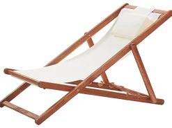 New Beliani Sedia a sdraio pieghevole AVELLINO Legno d'acacia Bianco sporco Bianco Marrone