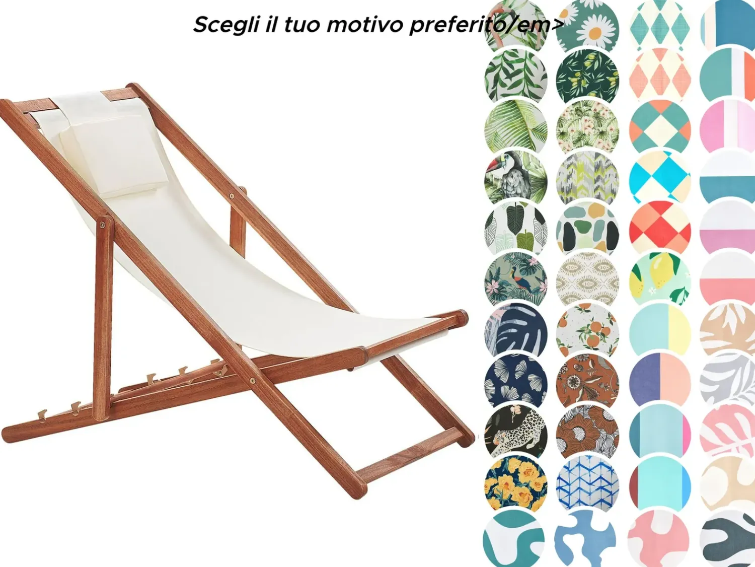 Sale Beliani Sedia a sdraio pieghevole AVELLINO con Tessuti di Ricambio Legno d'acacia Marrone scuro Bianco Marrone Multicolore