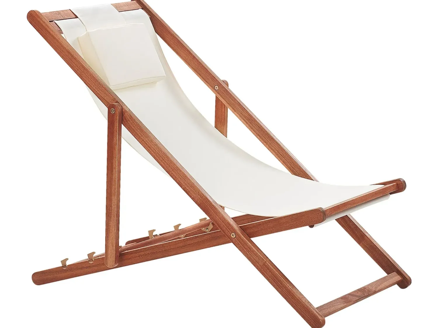 Sale Beliani Sedia a sdraio pieghevole AVELLINO con Tessuti di Ricambio Legno d'acacia Marrone scuro Bianco Marrone Multicolore