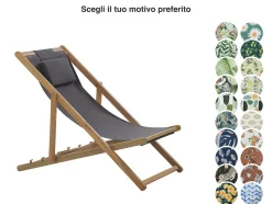 Sale Beliani Sedia a sdraio pieghevole AVELLINO con Tessuti di Ricambio Legno d'acacia Marrone scuro Grigio Marrone Multicolore