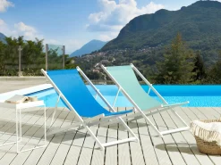 Outlet Beliani Sedia a sdraio pieghevole LOCRI II Metallo Turchese Bianco Blu