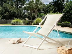 Best Beliani Sedia a sdraio pieghevole LOCRI II Metallo Beige chiaro Beige Bianco