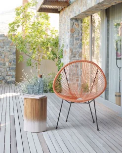 Discount Beliani Sedia da giardino ACAPULCO II Rattan sintetico (PE) Arancione Arancione Nero