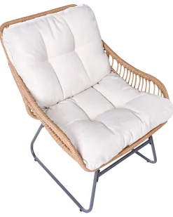 New Beliani Sedia da giardino MESTRE con poggiapiedi Rattan sintetico (PE) Beige chiaro Beige Naturale Nero