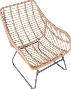 New Beliani Sedia da giardino MESTRE con poggiapiedi Rattan sintetico (PE) Beige chiaro Beige Naturale Nero