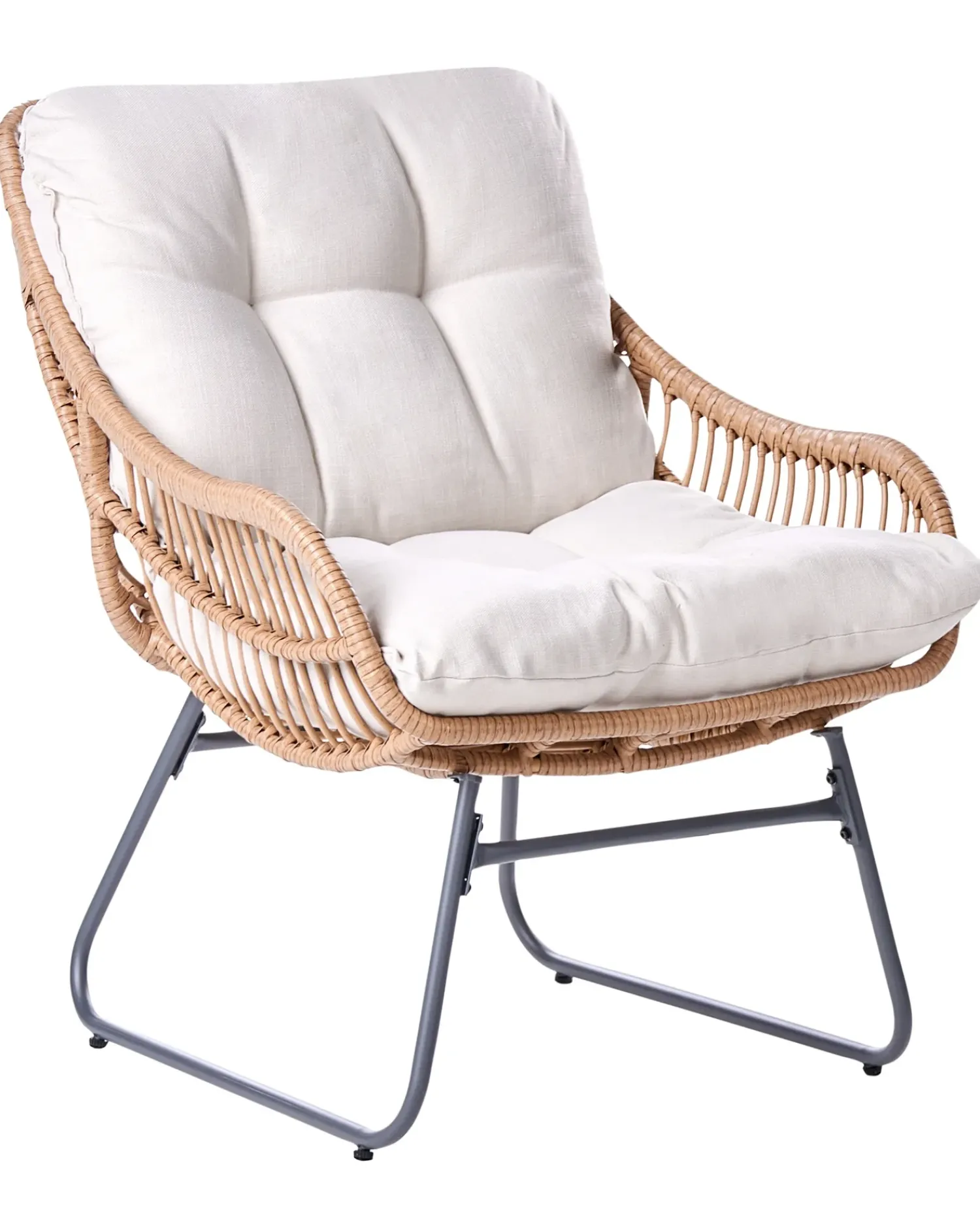 New Beliani Sedia da giardino MESTRE con poggiapiedi Rattan sintetico (PE) Beige chiaro Beige Naturale Nero