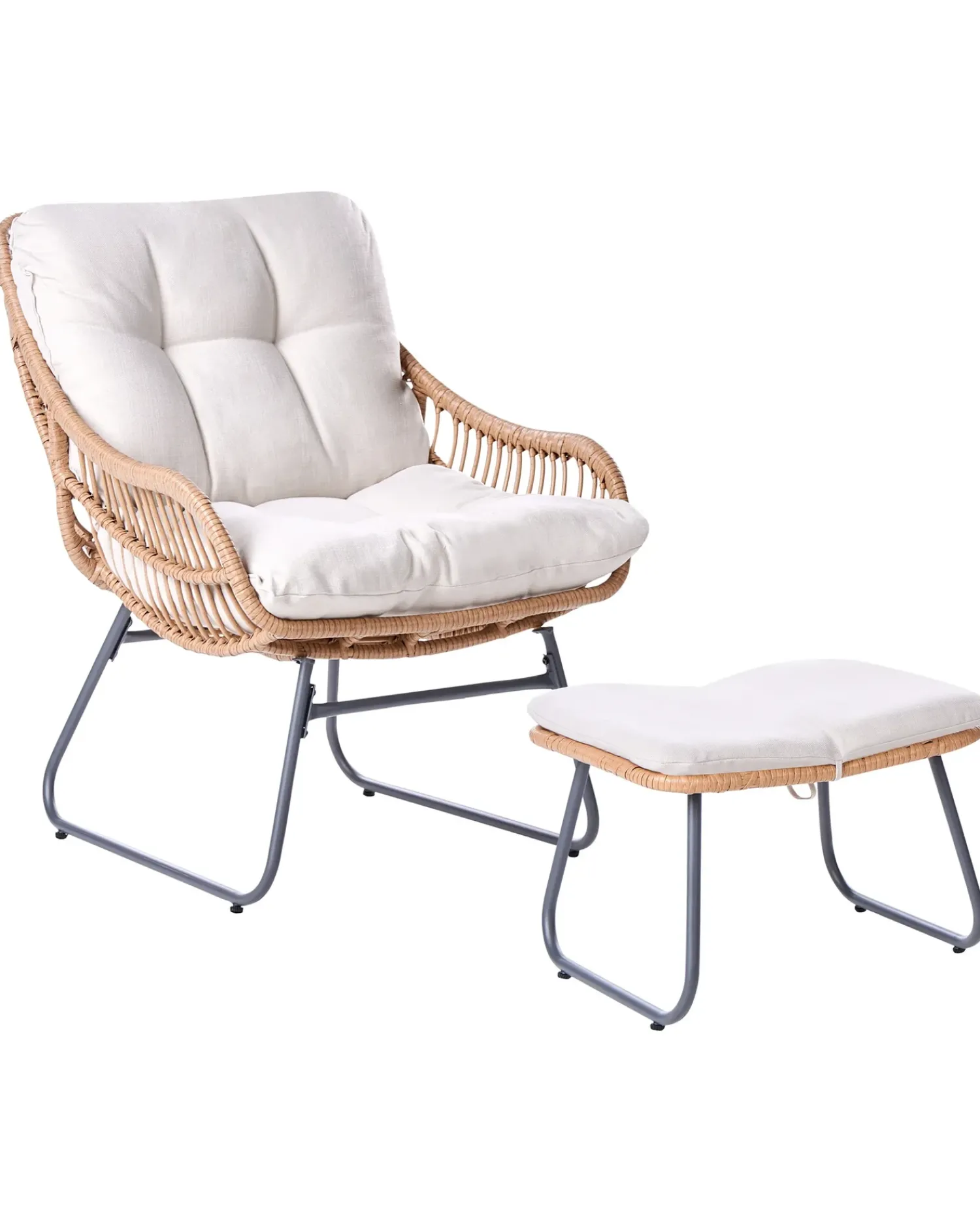 New Beliani Sedia da giardino MESTRE con poggiapiedi Rattan sintetico (PE) Beige chiaro Beige Naturale Nero