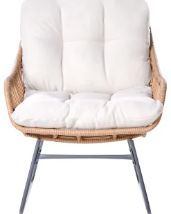 New Beliani Sedia da giardino MESTRE con poggiapiedi Rattan sintetico (PE) Beige chiaro Beige Naturale Nero