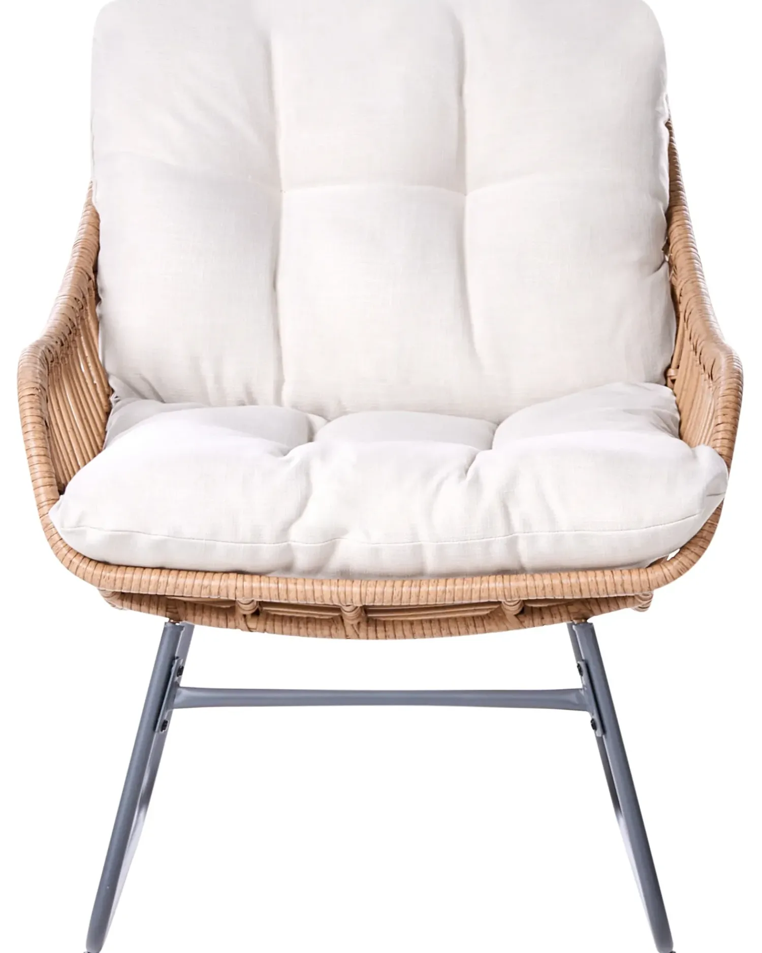 New Beliani Sedia da giardino MESTRE con poggiapiedi Rattan sintetico (PE) Beige chiaro Beige Naturale Nero