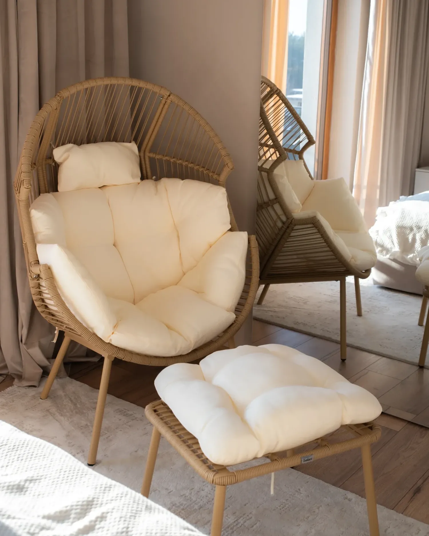Discount Beliani Sedia da giardino MURANO Rattan sintetico (PE) Naturale Bianco Beige Naturale