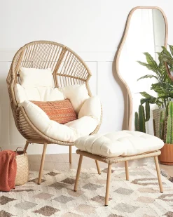 Discount Beliani Sedia da giardino MURANO Rattan sintetico (PE) Naturale Bianco Beige Naturale