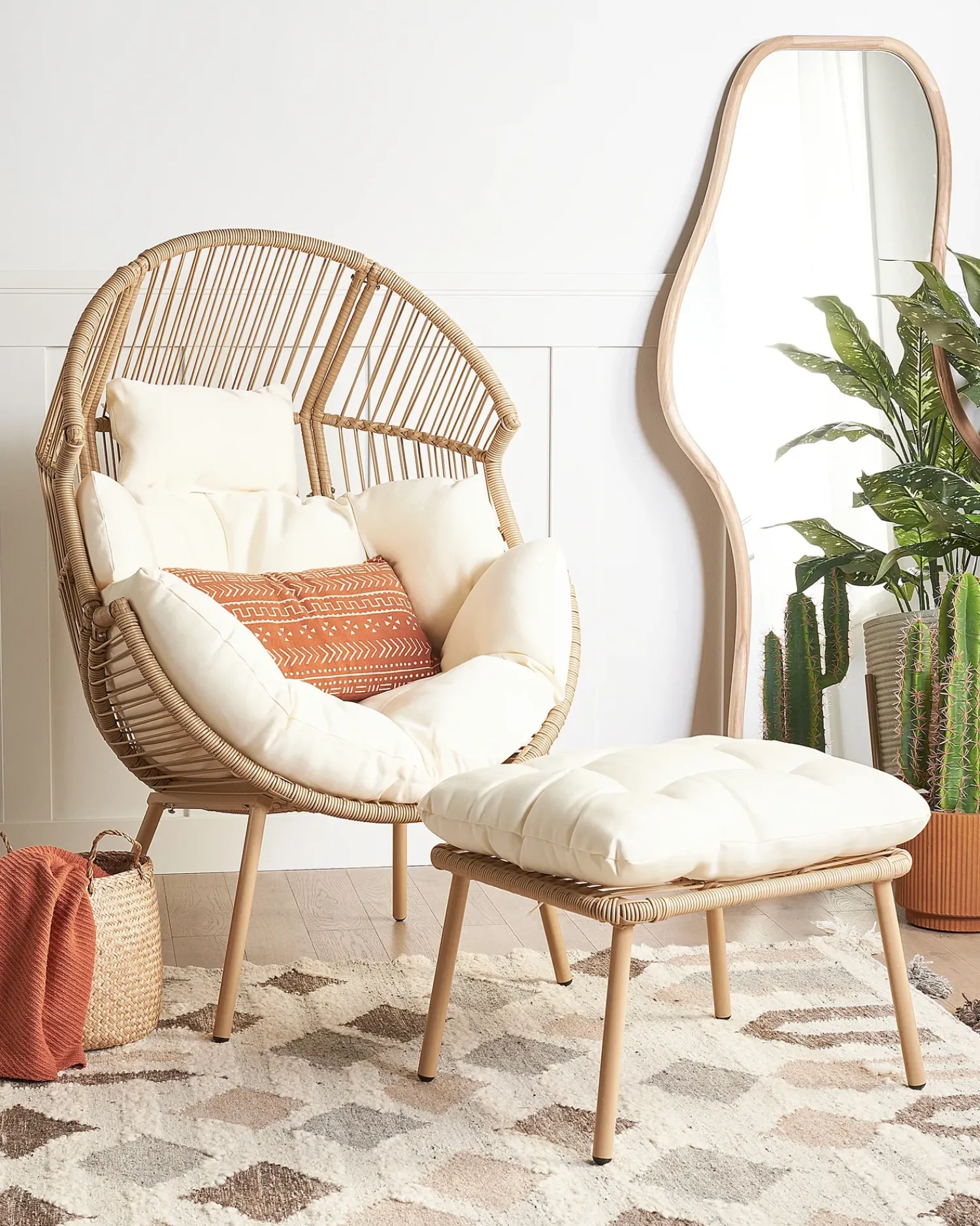 Discount Beliani Sedia da giardino MURANO Rattan sintetico (PE) Naturale Bianco Beige Naturale
