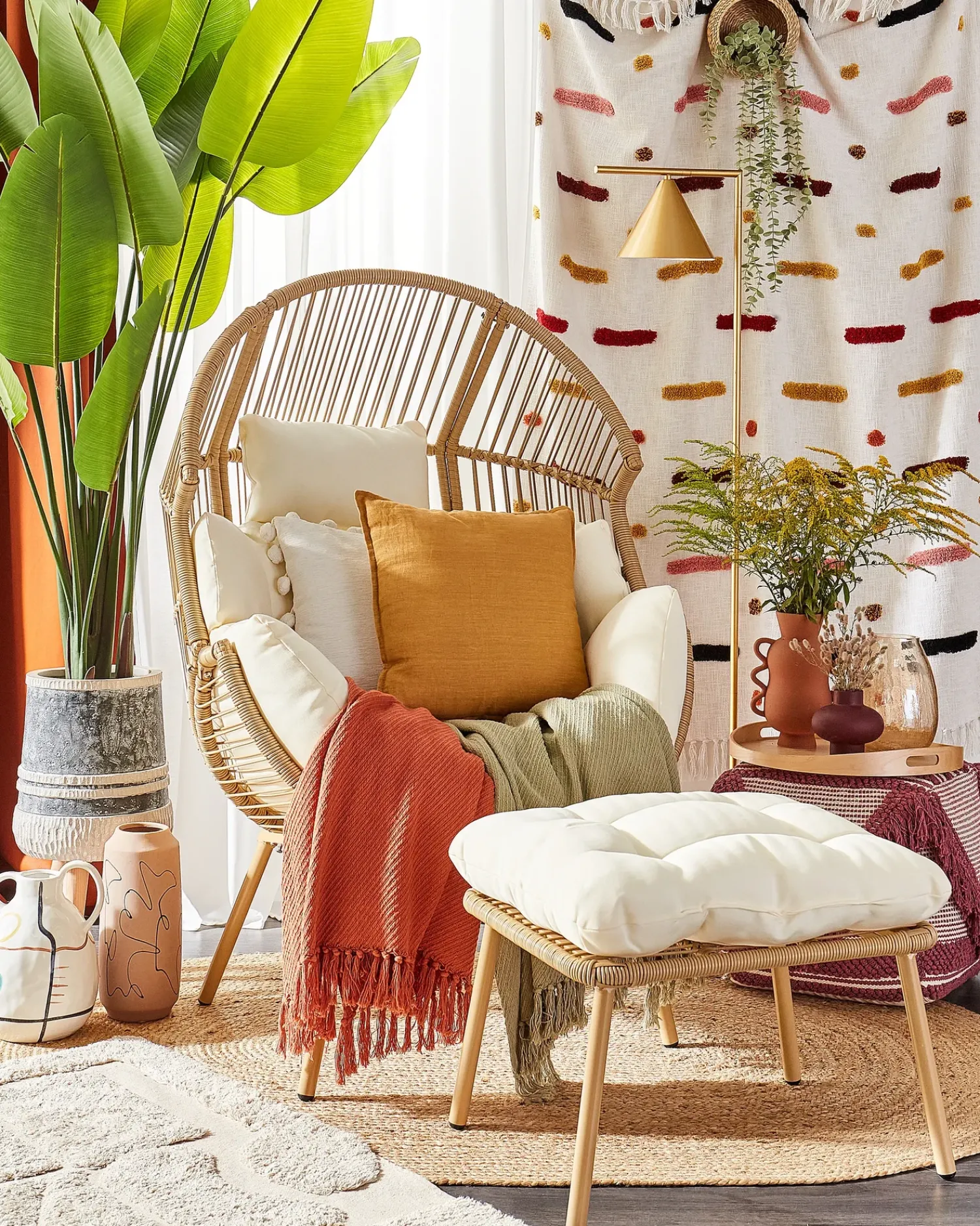 Discount Beliani Sedia da giardino MURANO Rattan sintetico (PE) Naturale Bianco Beige Naturale