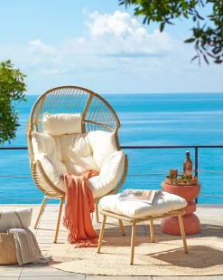 Discount Beliani Sedia da giardino MURANO Rattan sintetico (PE) Naturale Bianco Beige Naturale