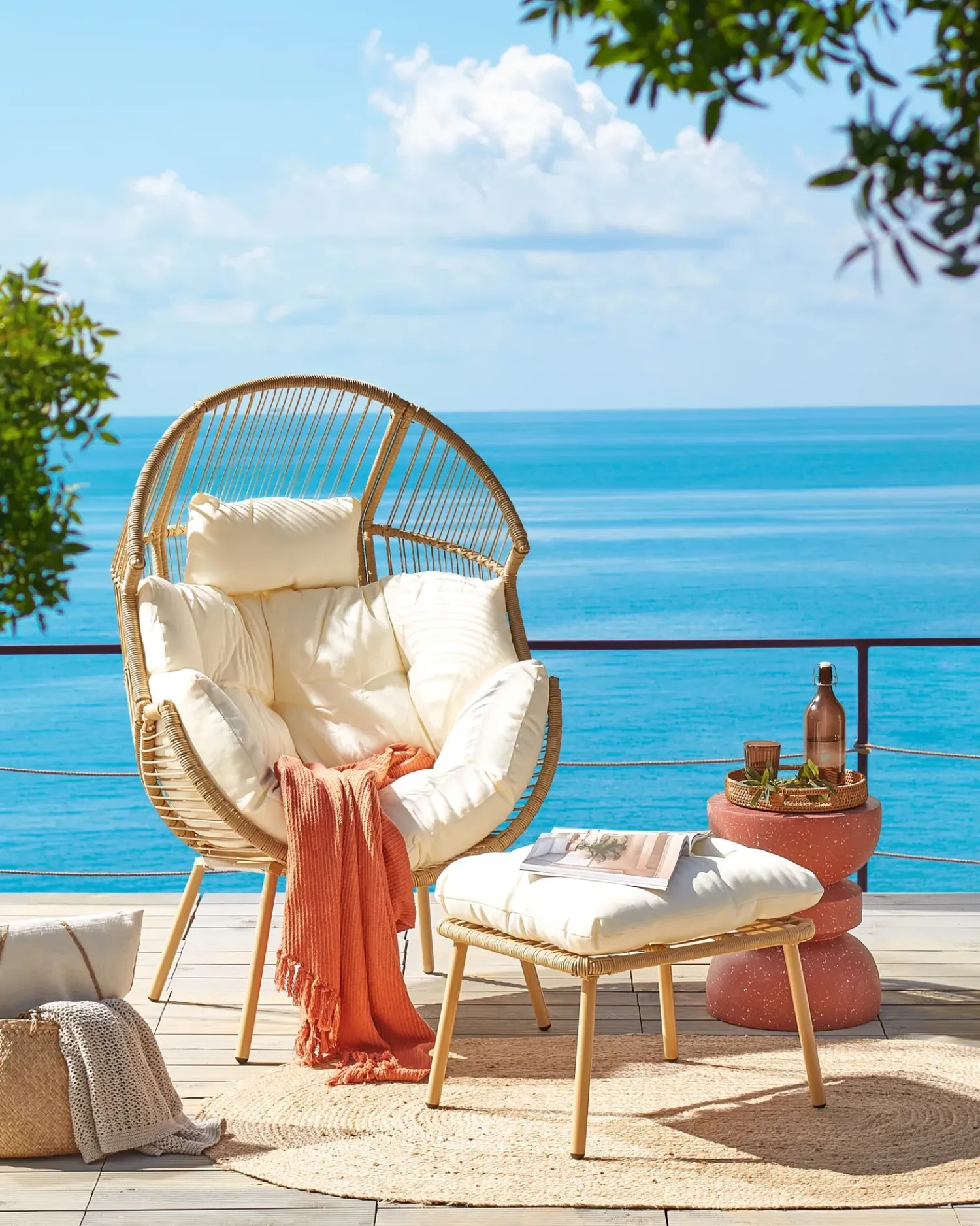 Discount Beliani Sedia da giardino MURANO Rattan sintetico (PE) Naturale Bianco Beige Naturale