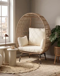 Hot Beliani Sedia da giardino VEROLI Rattan sintetico (PE) Beige Beige Beige Naturale Nero