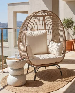 Hot Beliani Sedia da giardino VEROLI Rattan sintetico (PE) Beige Beige Beige Naturale Nero