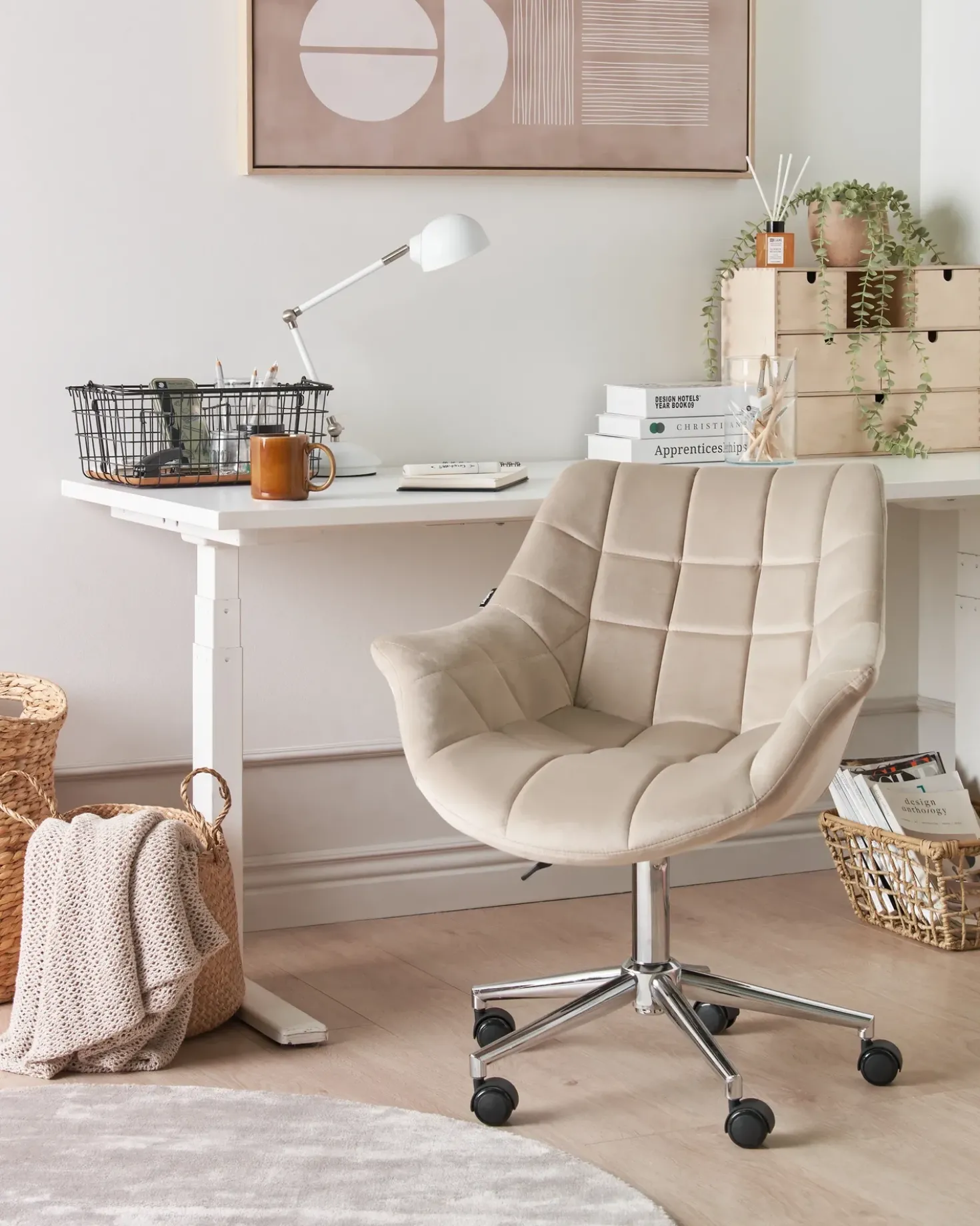 Sedia da scrivania LABELLE Velluto Beige