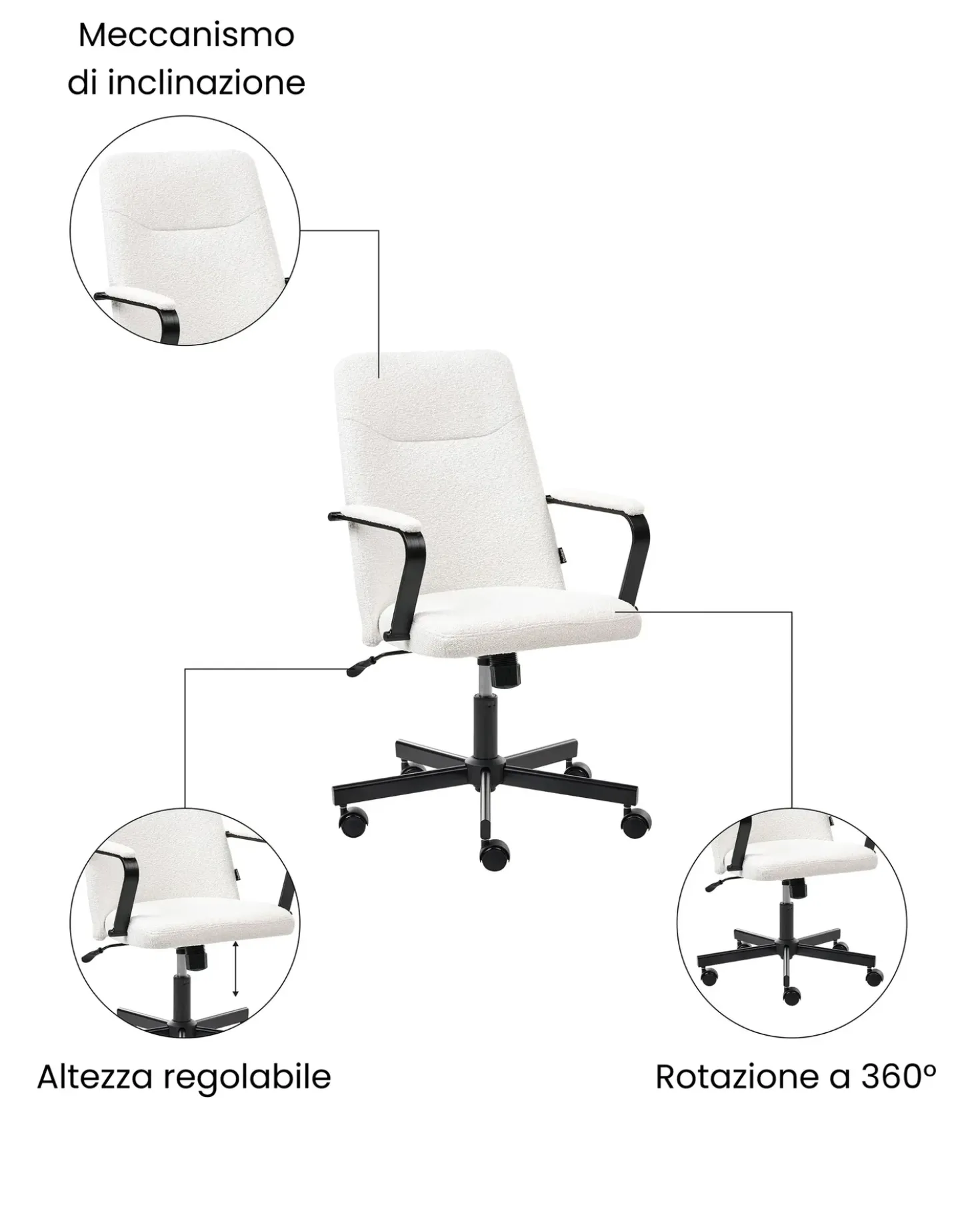 Sedia da ufficio CAROGA Bouclé Bianco