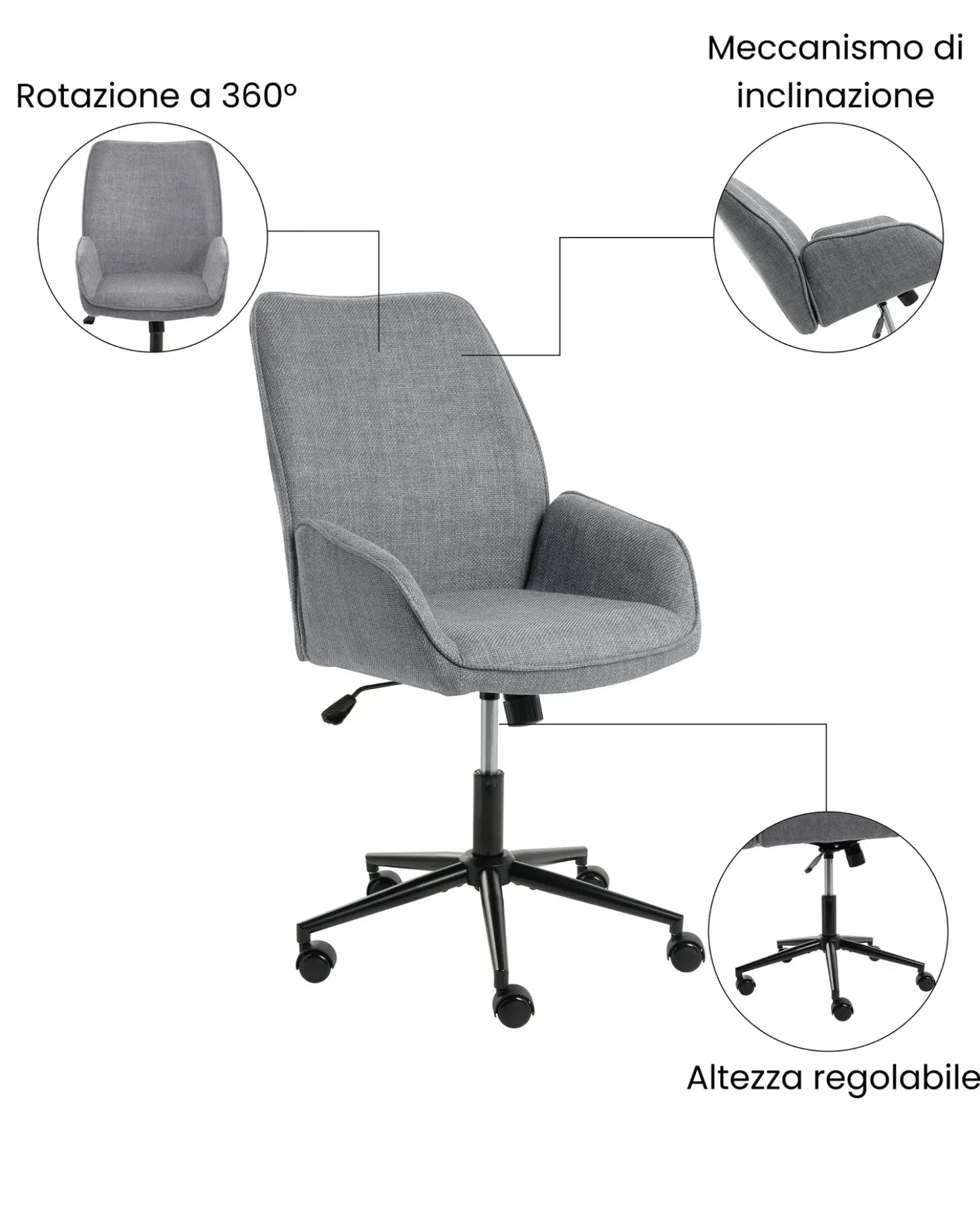 Sedia da ufficio CASTILE Lino sintetico Grigio scuro
