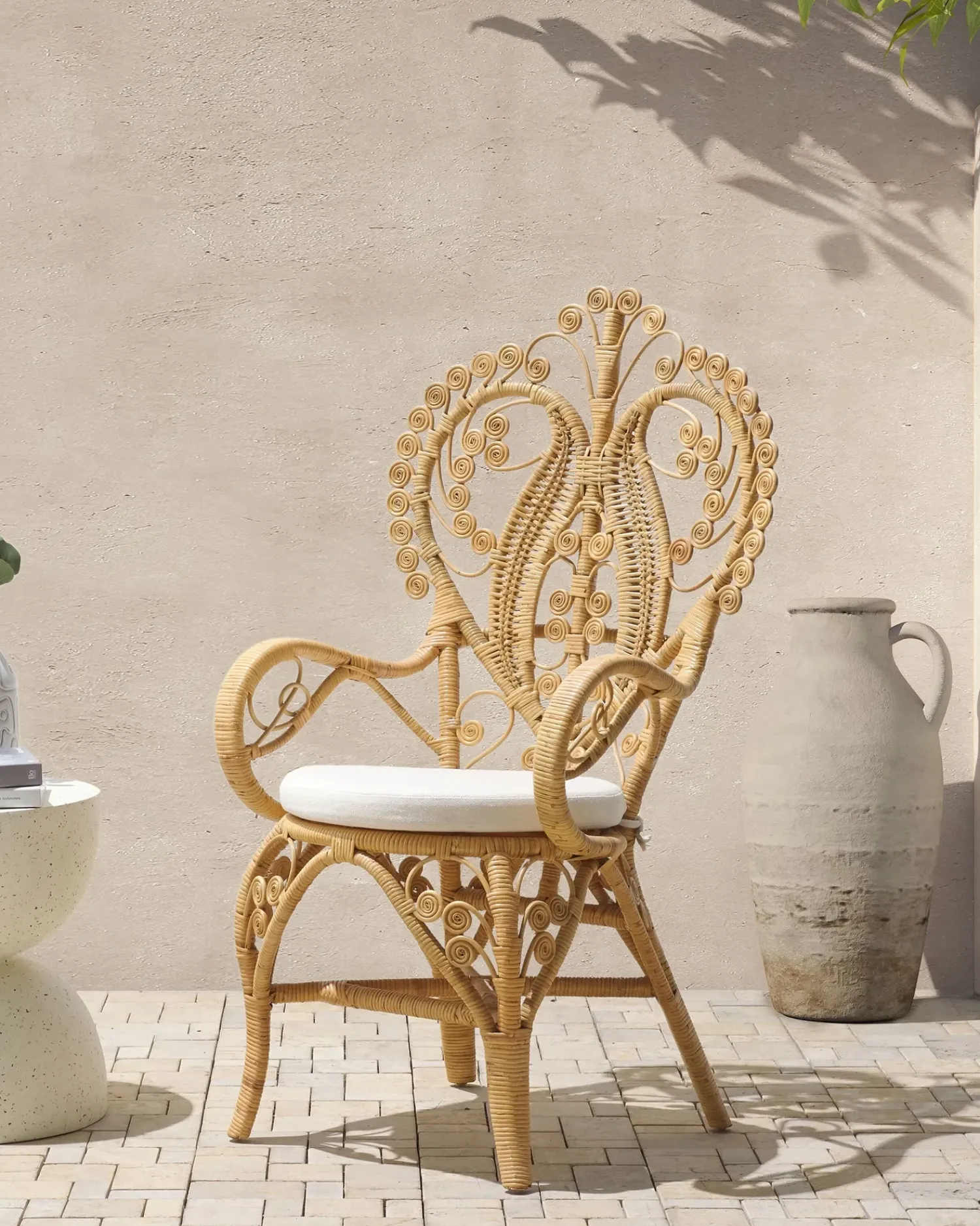 New Beliani Sedia Peacock CARRARA Rattan Naturale Beige Naturale
