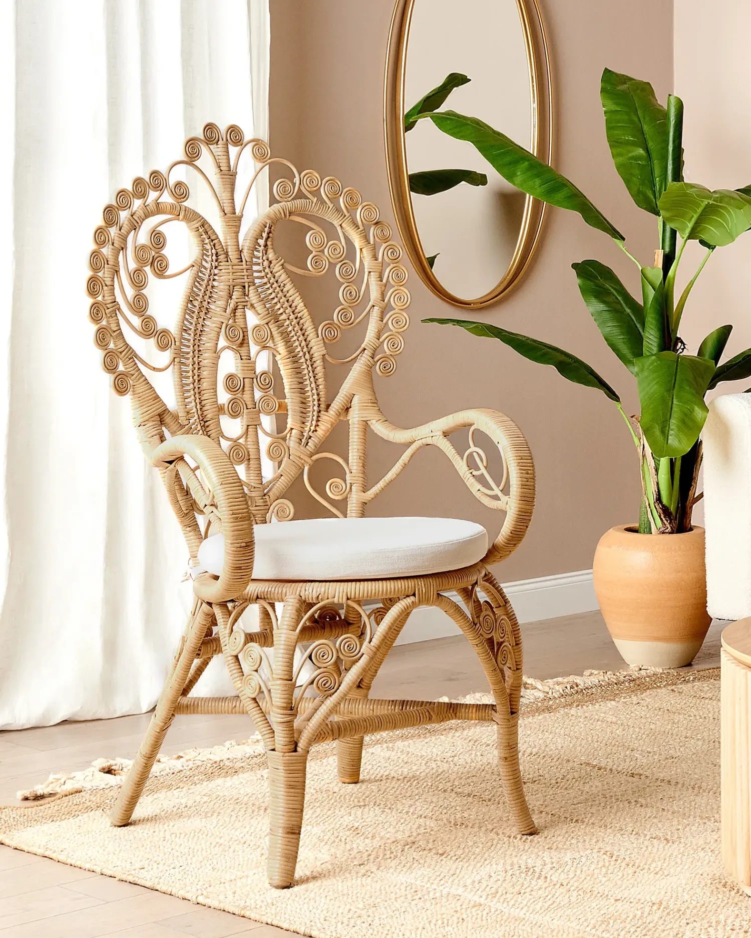 New Beliani Sedia Peacock CARRARA Rattan Naturale Beige Naturale