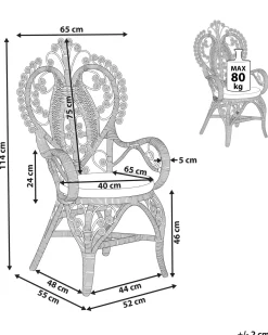 New Beliani Sedia Peacock CARRARA Rattan Naturale Beige Naturale