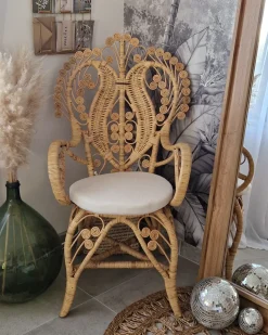 New Beliani Sedia Peacock CARRARA Rattan Naturale Beige Naturale