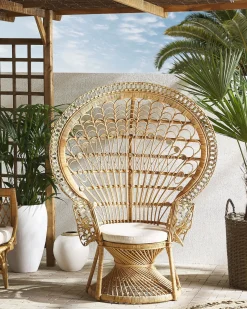 New Beliani Sedia Peacock EMMANUELLE Rattan Naturale Beige Marrone