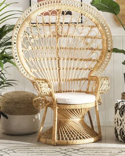New Beliani Sedia Peacock EMMANUELLE Rattan Naturale Beige Marrone