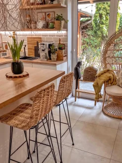 New Beliani Sedia Peacock EMMANUELLE Rattan Naturale Beige Marrone