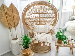 New Beliani Sedia Peacock EMMANUELLE Rattan Naturale Beige Marrone
