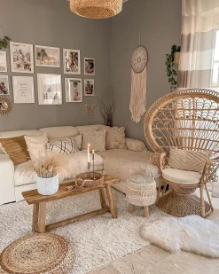 New Beliani Sedia Peacock EMMANUELLE Rattan Naturale Beige Marrone