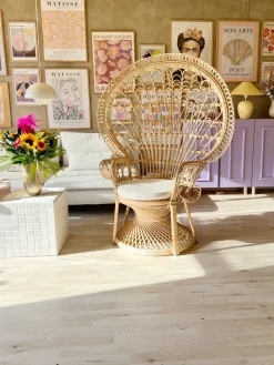 New Beliani Sedia Peacock EMMANUELLE Rattan Naturale Beige Marrone