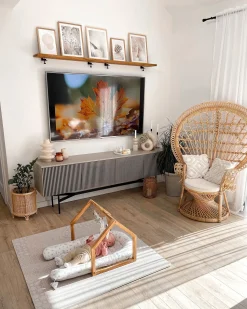 New Beliani Sedia Peacock EMMANUELLE Rattan Naturale Beige Marrone
